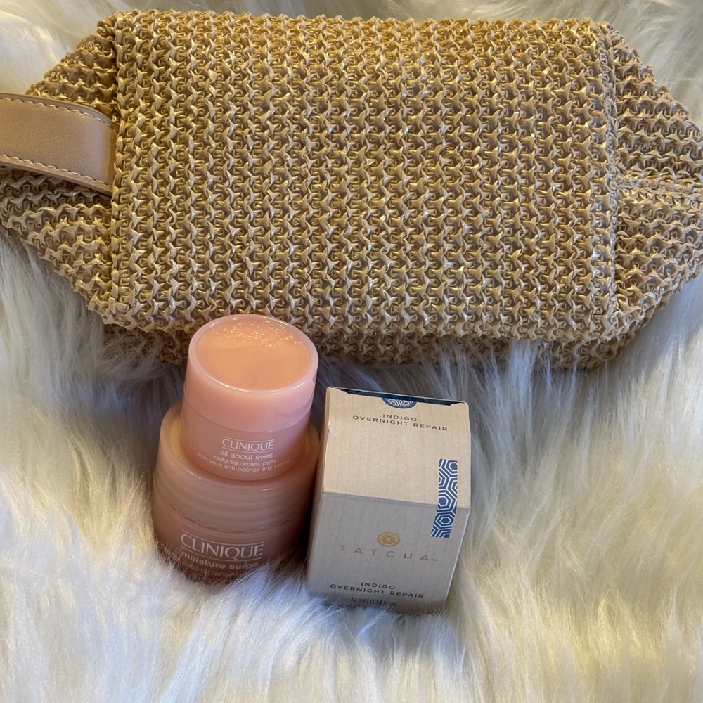 Clinique Skincare Set with Tatcha Overnight Repair Cream & Woven Cosmetic Bag